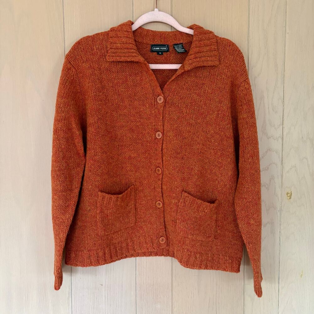 Jeanne Pierre 100% Wool Button Down Cardigan Sweater Rust Orange Size M